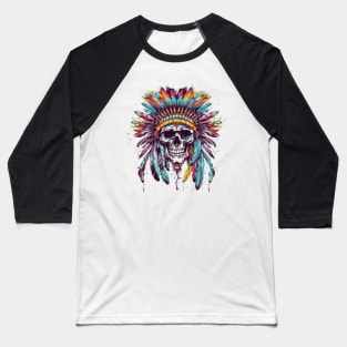 Native American Chief Skull #5 Baseball T-Shirt